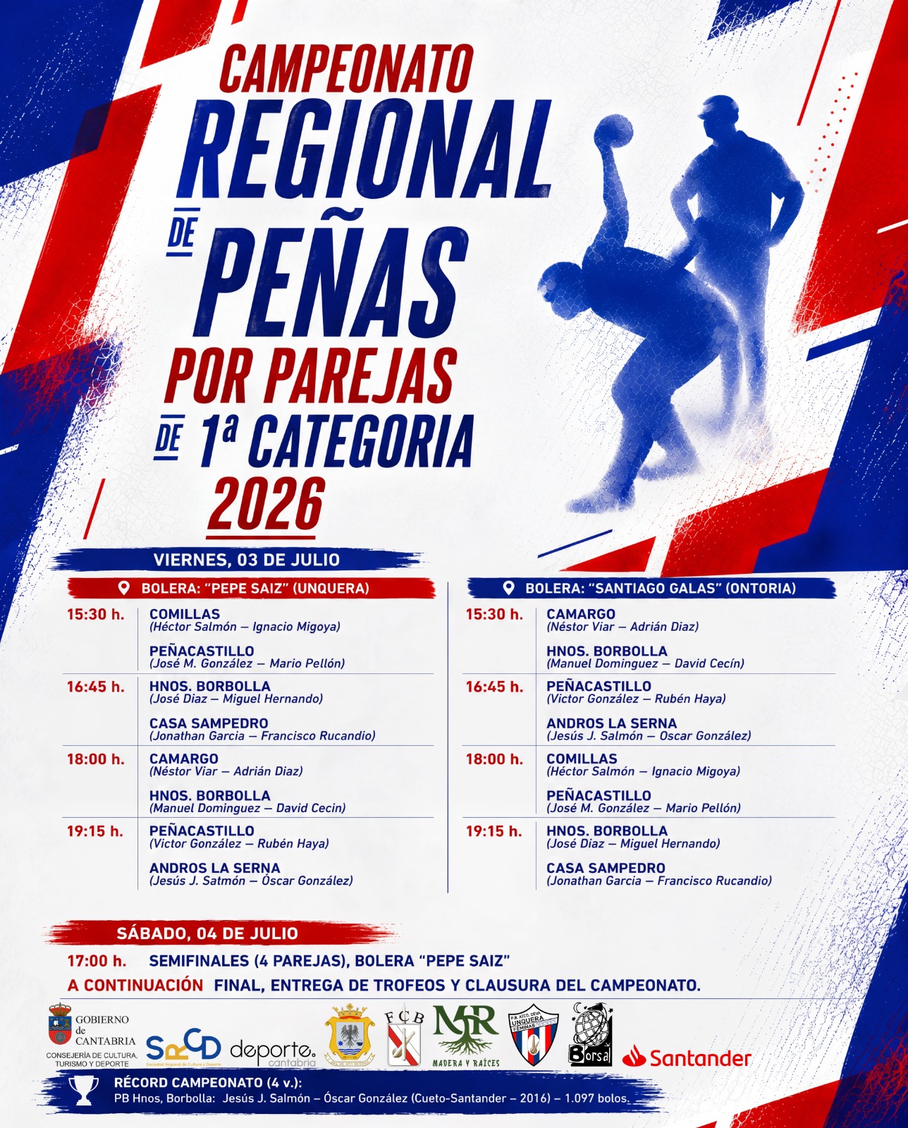 El Campeonato Regional de Peñas por Parejas de 1ª Categoría ya tiene listos sus horarios y cruces